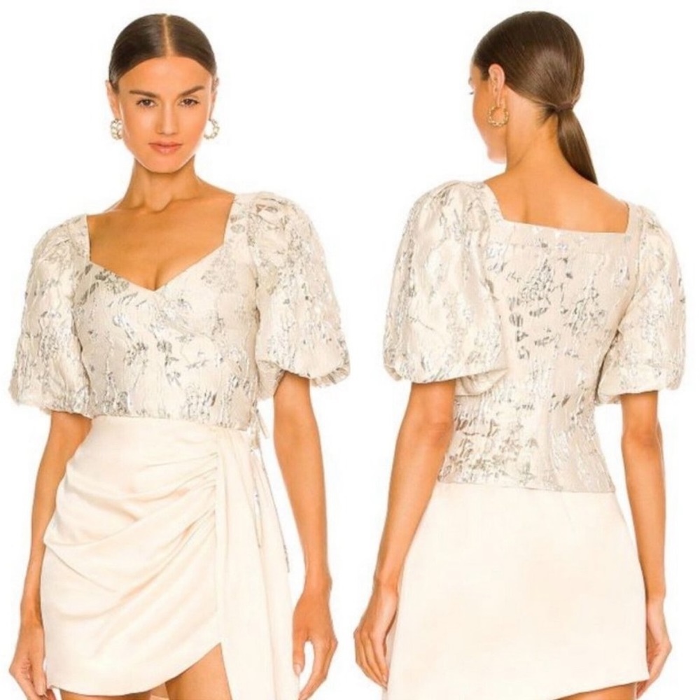 JONATHAN SIMKHAI Taylor Matelassé Puff Sleeve Top Champagne Puff NEW